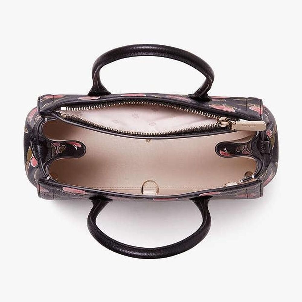Kate Spade Pink and Black Rose Leather Satchel Handbag - Picture 3 of 6